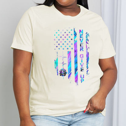Simply Love Full Size NEVER GIVE UP Graphic Cotton Women Tee Shirt