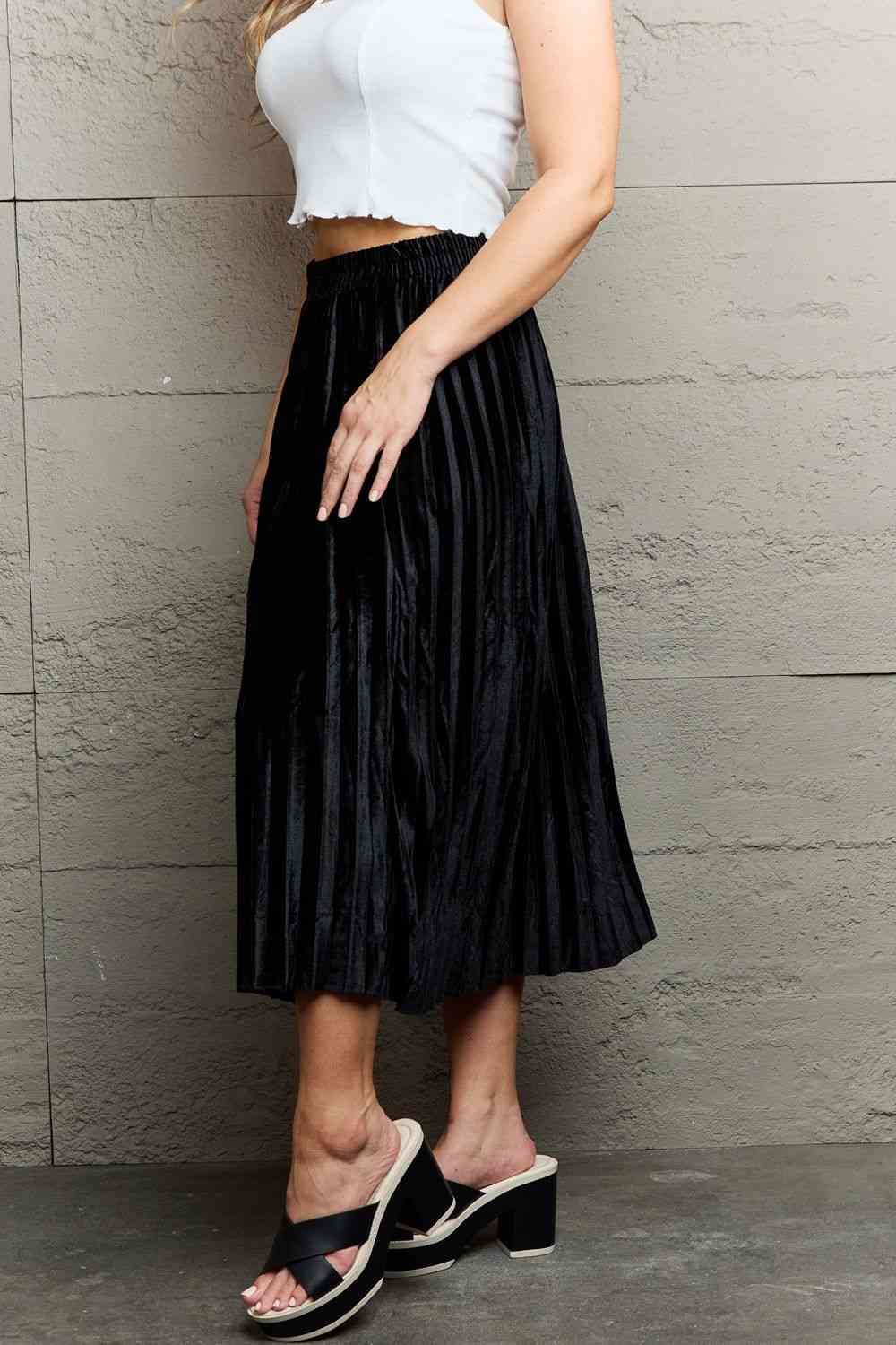 Ninexis Accordion Pleated Flowy Women Midi Skirt