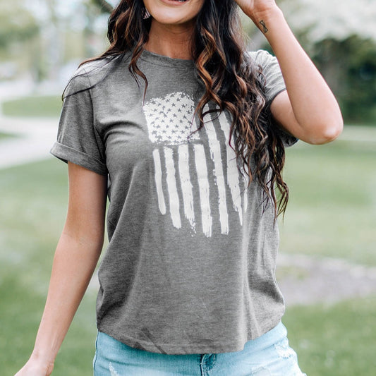 US Flag Graphic Cuffed Sleeve Women Tee Shirt