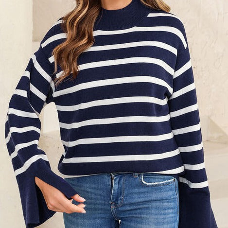 Striped Slit Drop Shoulder Women's Sweater