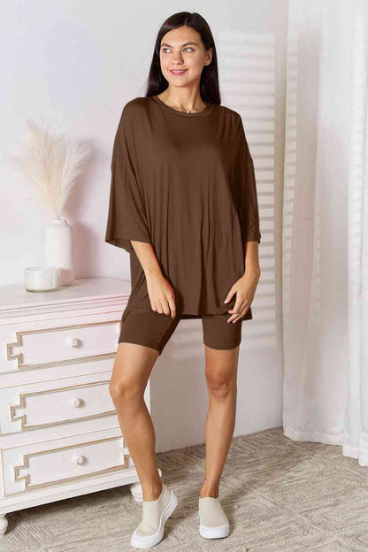 Basic Bae Full Size Soft Rayon Three-Quarter Sleeve Women Top and Shorts Set