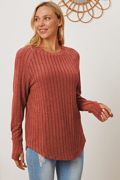 Basic Bae Full Size Ribbed Thumbhole Sleeve Women T-Shirt