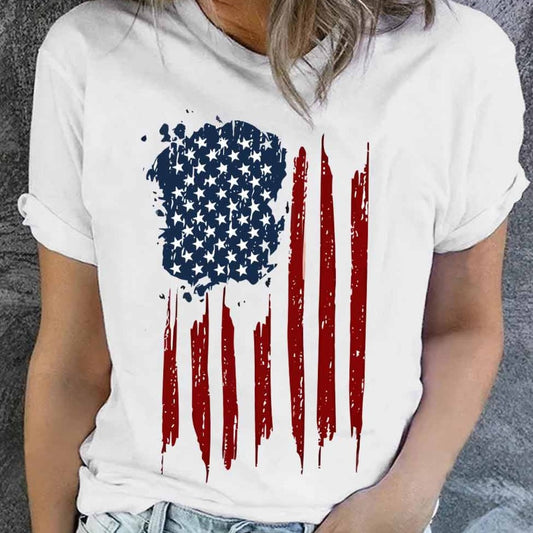 US Flag Graphic Round Neck Short Sleeve Women T-Shirt
