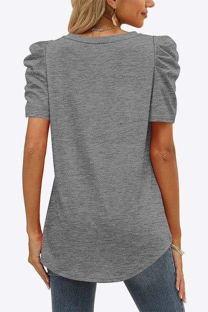 V-Neck Puff Sleeve Women T-Shirt