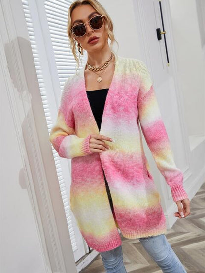 Full Size Gradient Open Front Women Cardigan