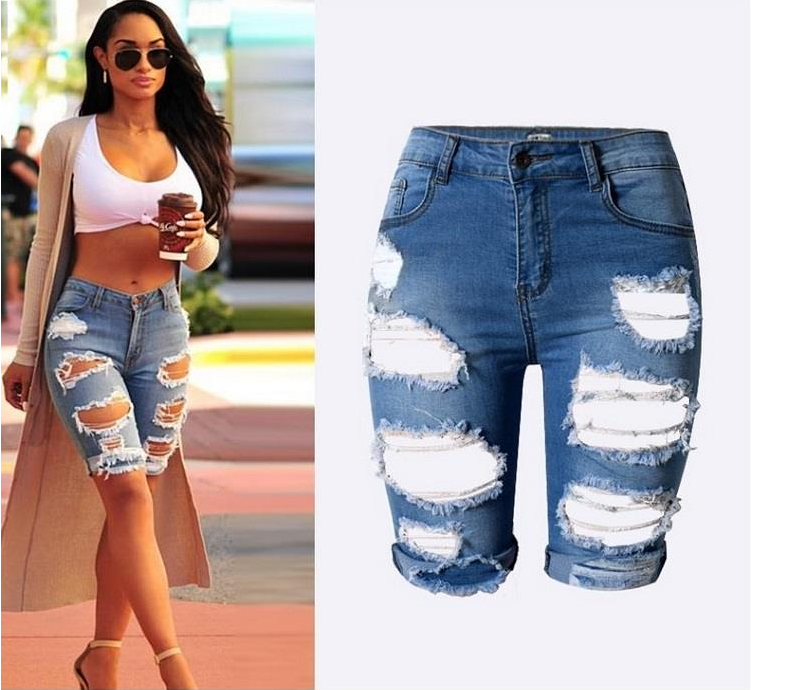 Womens High Waist Sexy Jeans Shorts Fashion Ripped Hole Washed Stretch Denim Shorts Jeans - Zara-Craft