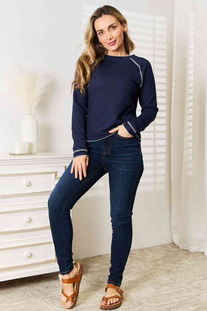 Basic Bae Long Raglan Sleeve Round Neck Women Top