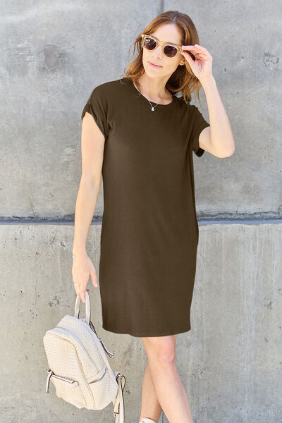 Basic Bae Full Size Round Neck Short Sleeve Women Dress with Pockets