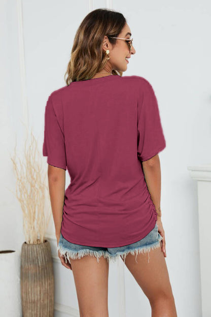 V-Neck Side Ruched Tee Shirt