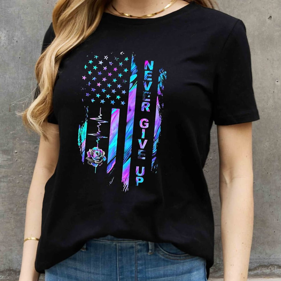 Simply Love Full Size NEVER GIVE UP Graphic Cotton Women Tee Shirt