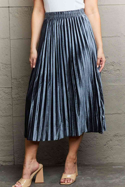 Ninexis Accordion Pleated Flowy Women Midi Skirt