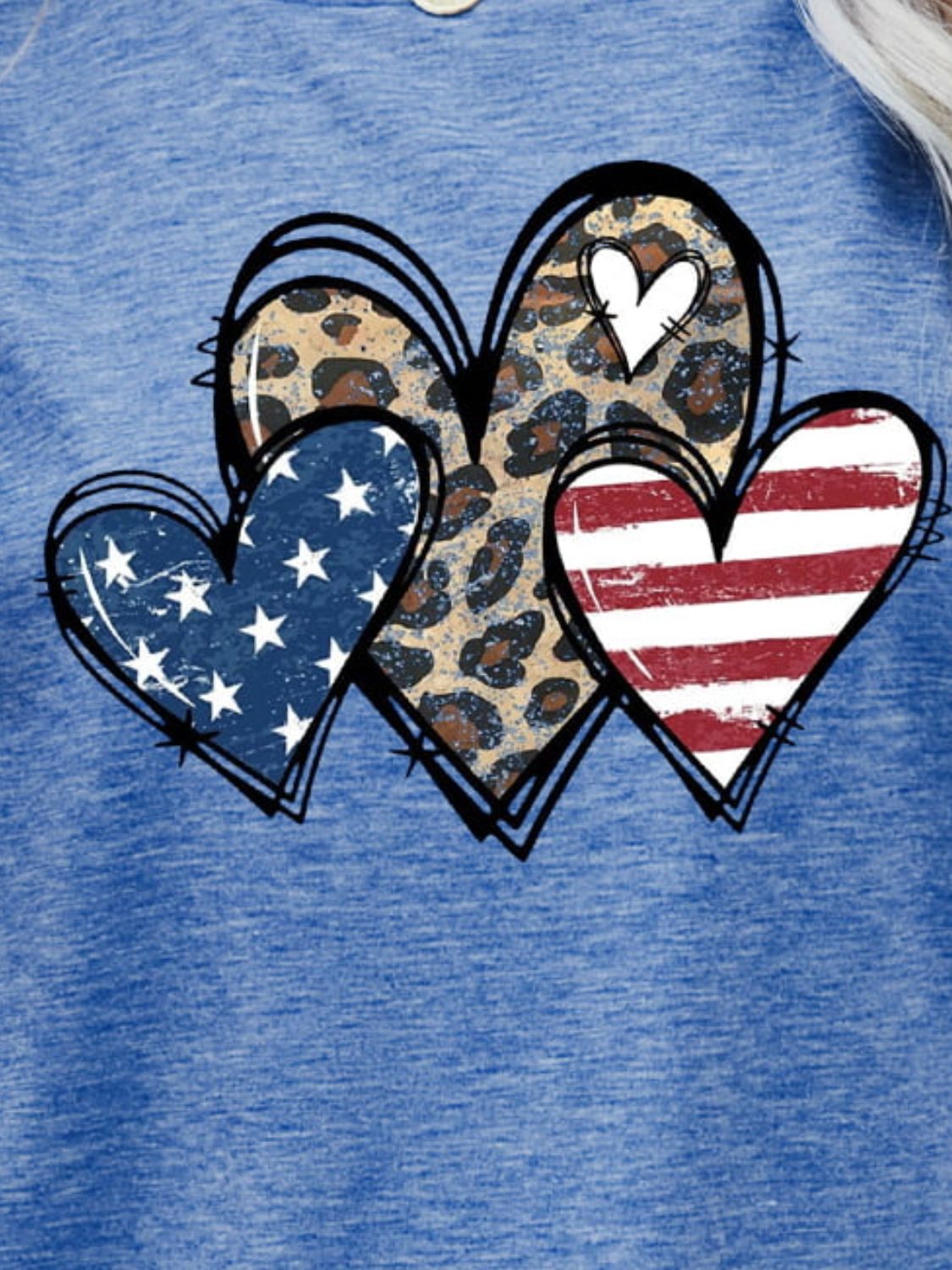 US Flag Leopard Heart Graphic Women Tee Shirt