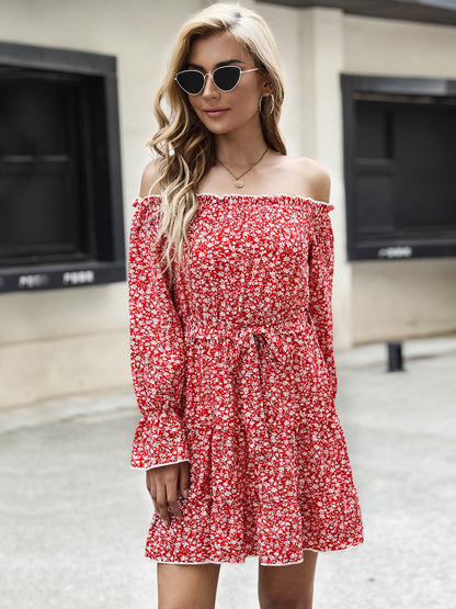 Frill Tied Floral Flounce Sleeve Tiered Women Dress