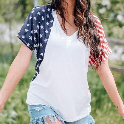 US Flag V-Neck Women Tee Shirt