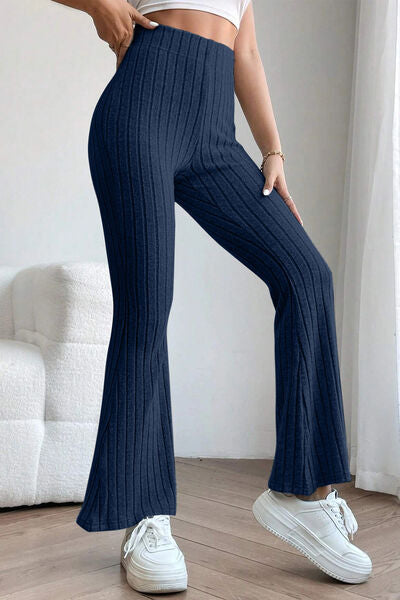 Basic Bae Full Size Ribbed High Waist Flare Women Pants