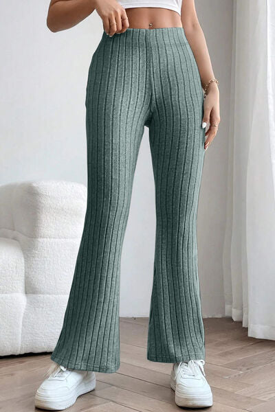 Basic Bae Full Size Ribbed High Waist Flare Women Pants