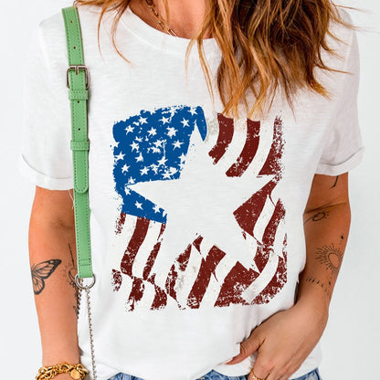 SYNZ US Flag Graphic Round Neck Women T-Shirt