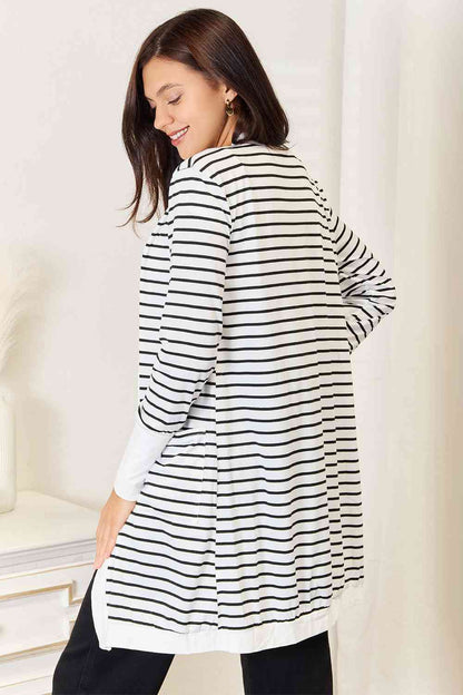 Double Take Striped Open Front Longline Women Cardigan