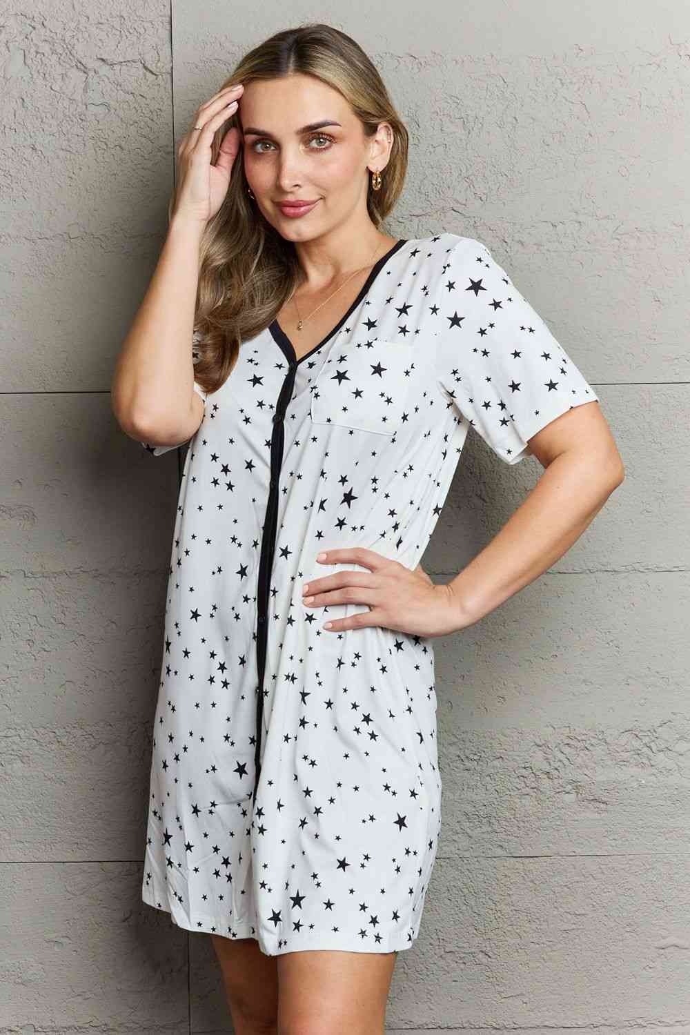 MOON NITE Quilted Quivers Button Down Women Sleepwear Dress