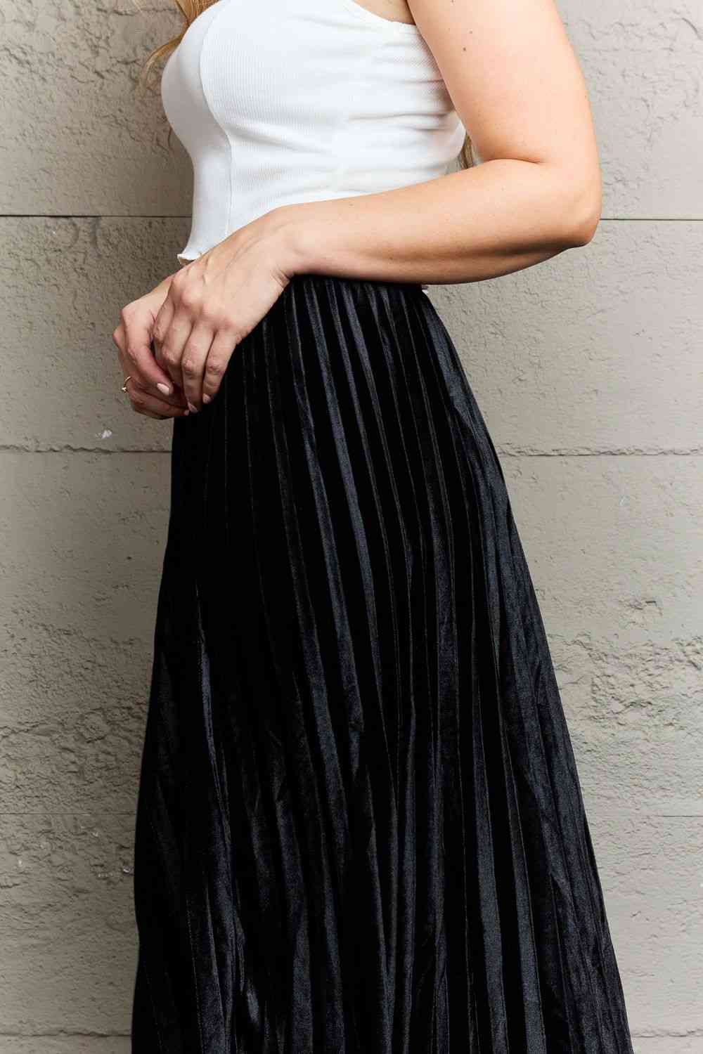 Ninexis Accordion Pleated Flowy Women Midi Skirt