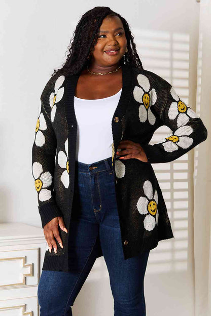 Double Take Floral Button Down Longline Women Cardigan