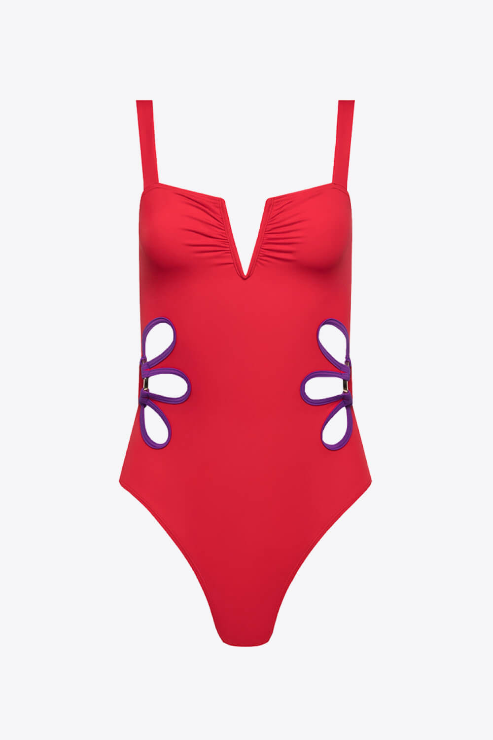 Contrast Trim Cutout Notched Neck One-Piece Women Swimsuit - Zara-Craft