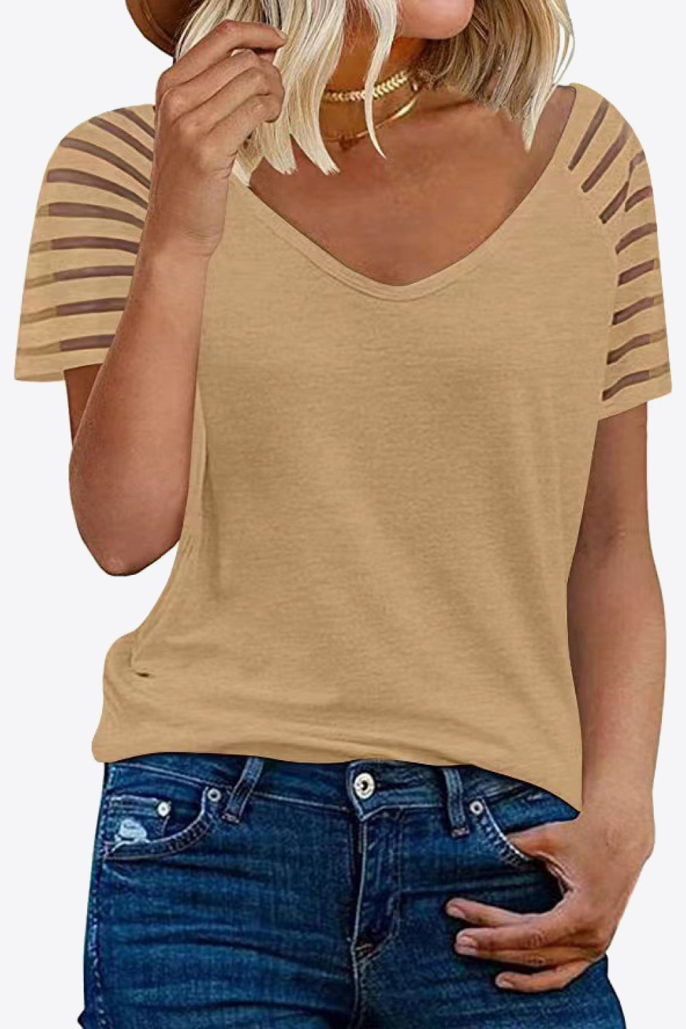 V-Neck Raglan Sleeve Women T-Shirt