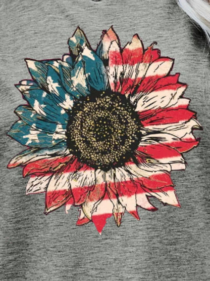 US Flag Flower Graphic women Tee Shirt