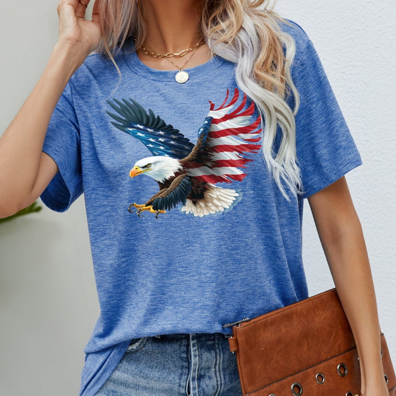 US Flag Eagle Graphic Women Tee Shirt