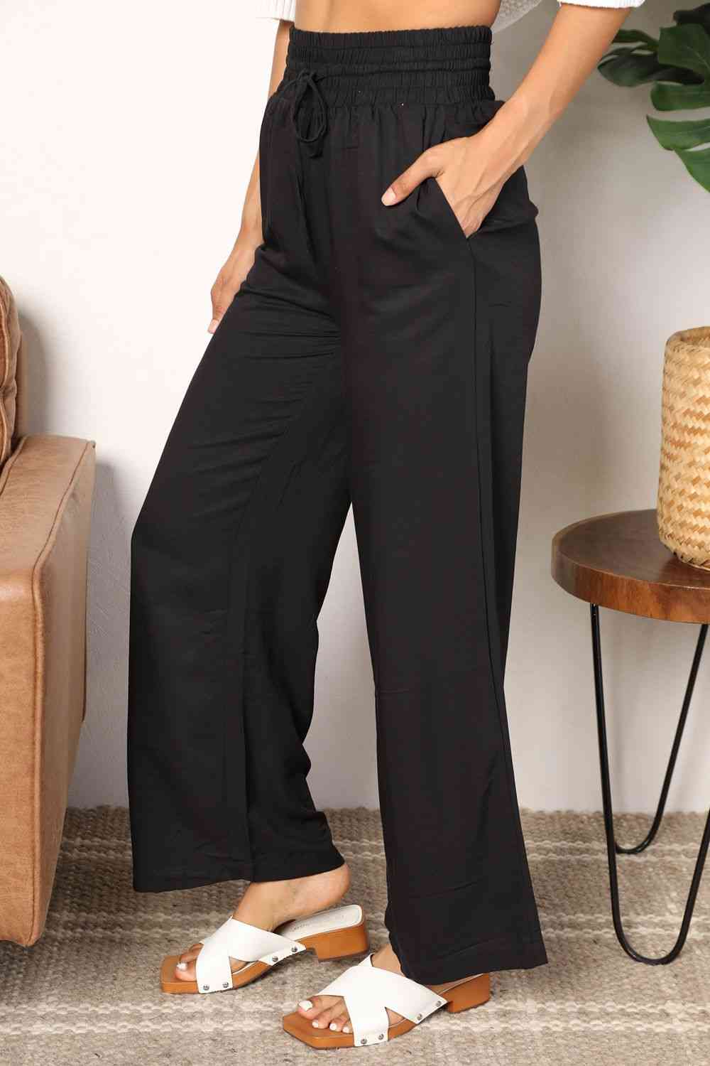 Double Take Drawstring Smocked Waist Wide Leg women Pants