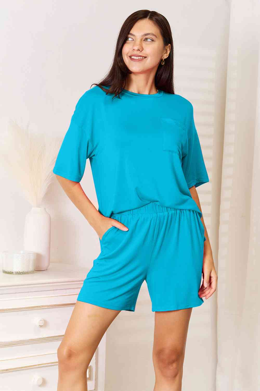 Basic Bae Full Size Soft Rayon Half Sleeve Women Top and Shorts Set