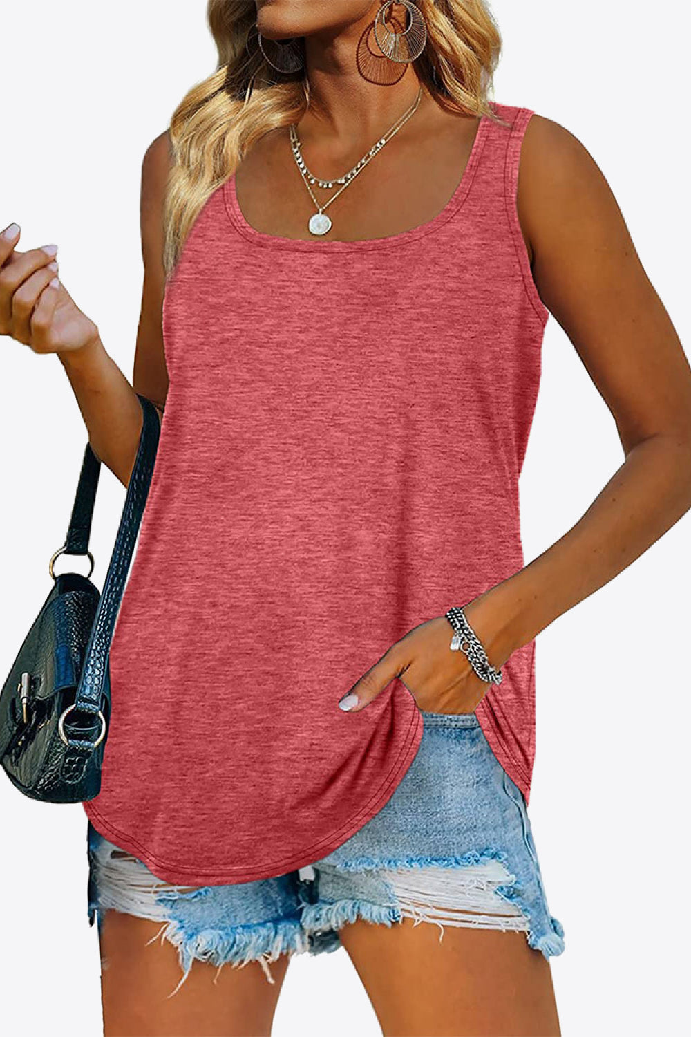 Curved Hem Square Neck Women Tank