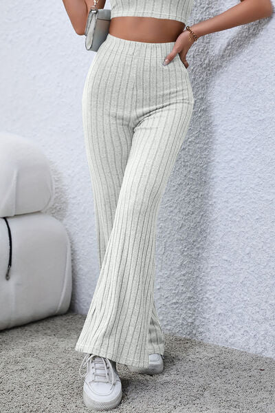 Basic Bae Full Size Ribbed High Waist Flare Women Pants