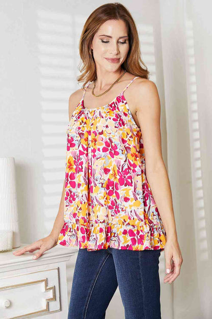 Double Take Floral Flutter Sleeve Notched Neck Women Blouse