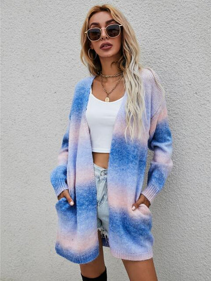 Full Size Gradient Open Front Women Cardigan