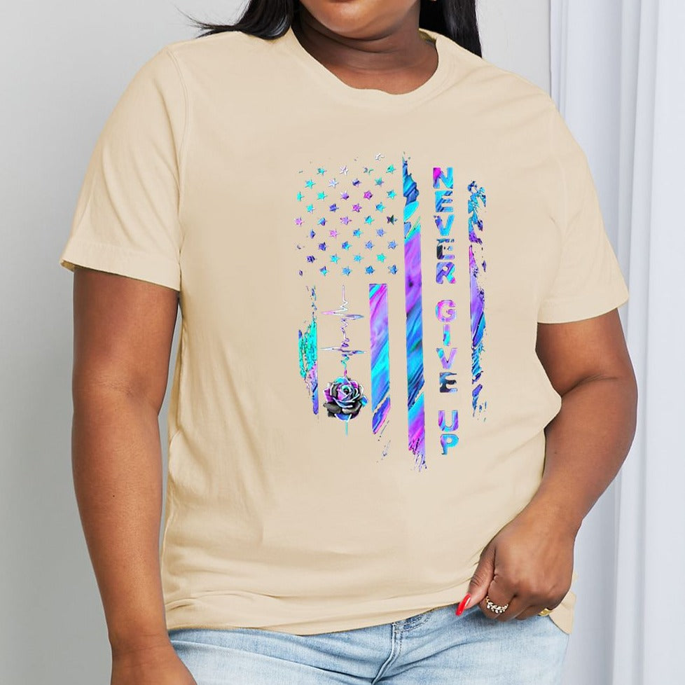 Simply Love Full Size NEVER GIVE UP Graphic Cotton Women Tee Shirt