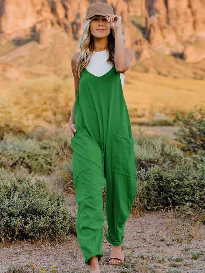 Double Take Full Size Sleeveless V-Neck Pocketed Women Jumpsuit