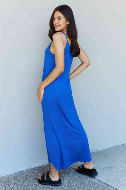 Ninexis Good Energy Full Size Cami Side Slit Maxi Women Dress in Royal Blue