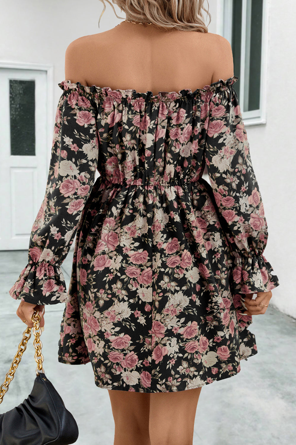 Floral Off-Shoulder Flounce Sleeve Women Dress