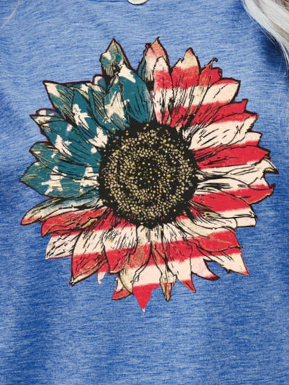 US Flag Flower Graphic women Tee Shirt