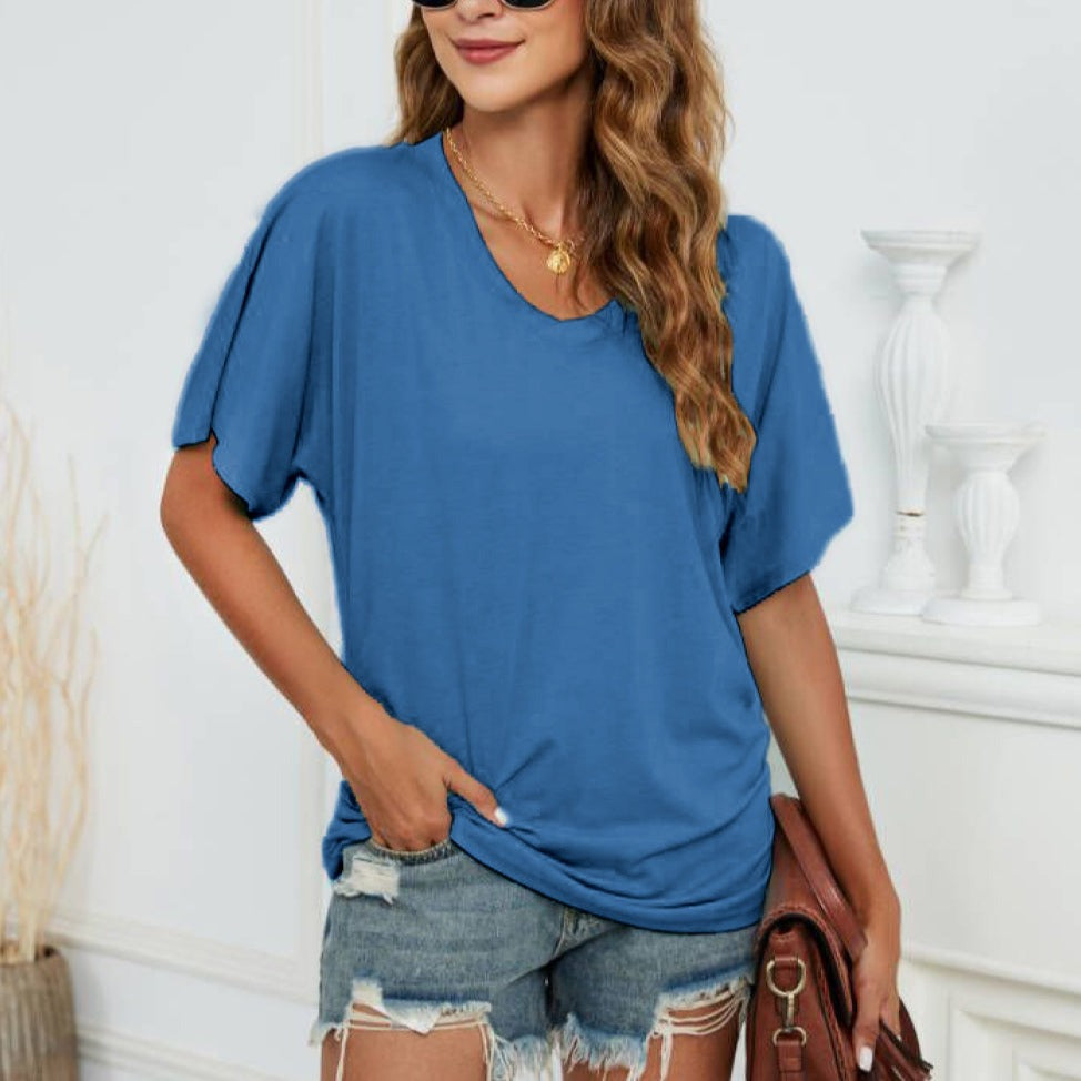 V-Neck Side Ruched Tee Shirt