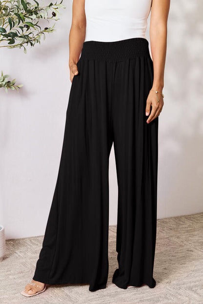 Double Take Full Size Smocked Wide Waistband Wide Leg Women Pants