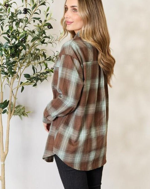 Double Take Plaid Dropped Shoulder Women Shirt