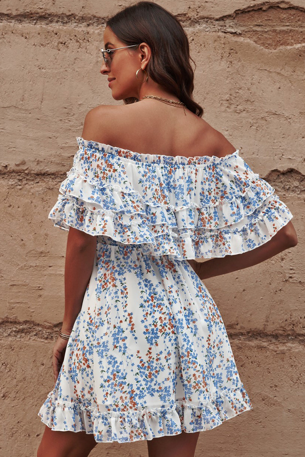 Floral Off-Shoulder Ruffle Hem Women Dress