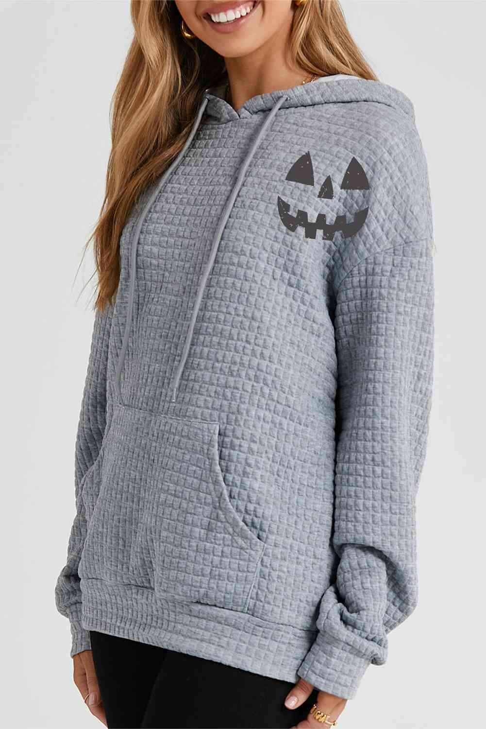 SYNZ Pumpkin Face Graphic Drawstring Women Hoodie with Pocket