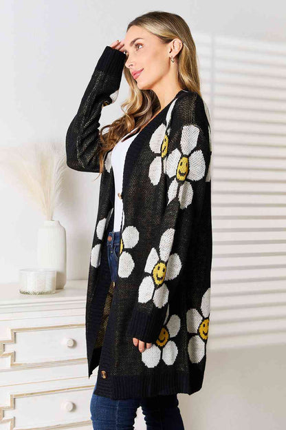 Double Take Floral Button Down Longline Women Cardigan