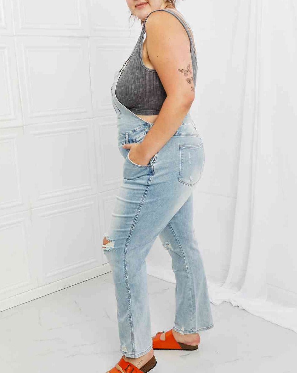 Judy Blue Melina Full Size Distressed Straight Leg Women Overalls