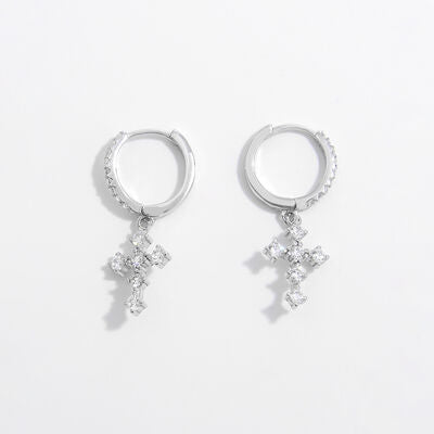 925 Sterling Silver Inlaid Zircon Cross Dangle Women Earrings