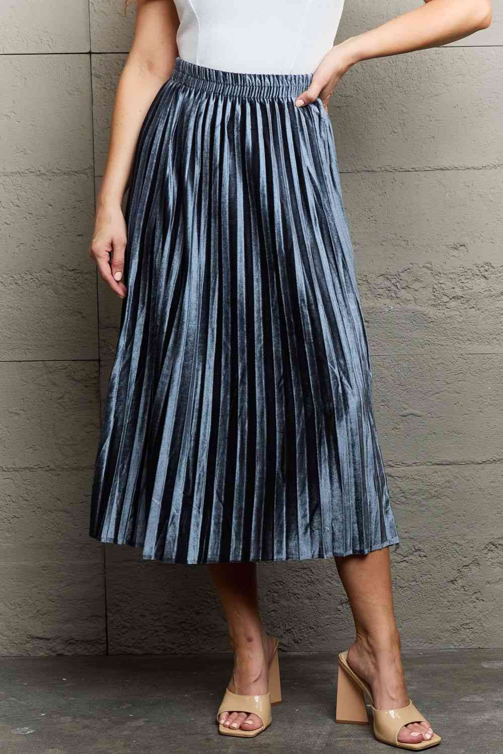 Ninexis Accordion Pleated Flowy Women Midi Skirt