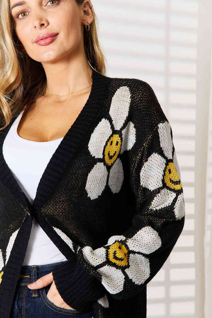 Double Take Floral Button Down Longline Women Cardigan